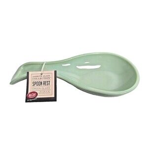 TableCraft Jadeite Collection Green Glass Spoon Rest 8-in Utensil Holder Gift